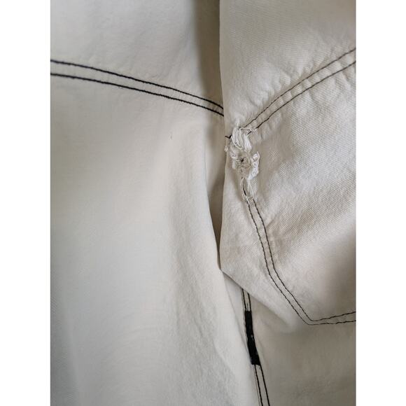 Zara Denim Neutral Contrast Boxy Crop Raw Hem Jacket Women Size M Grunge Trucker - Picture 12 of 12